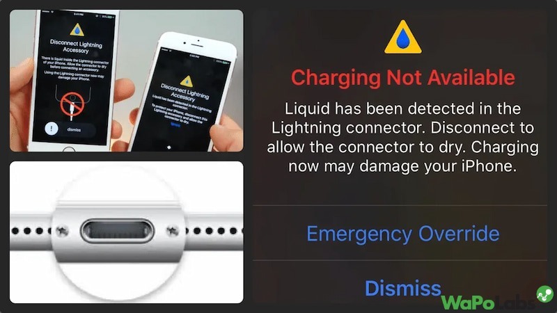 water detected in charging port iphone 12 and older