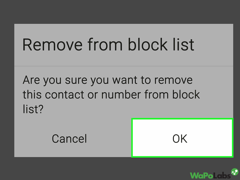 Remove contact from block list for android