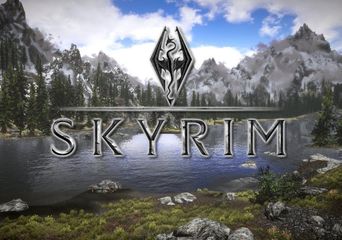 skyrim logo over landscape screenshot